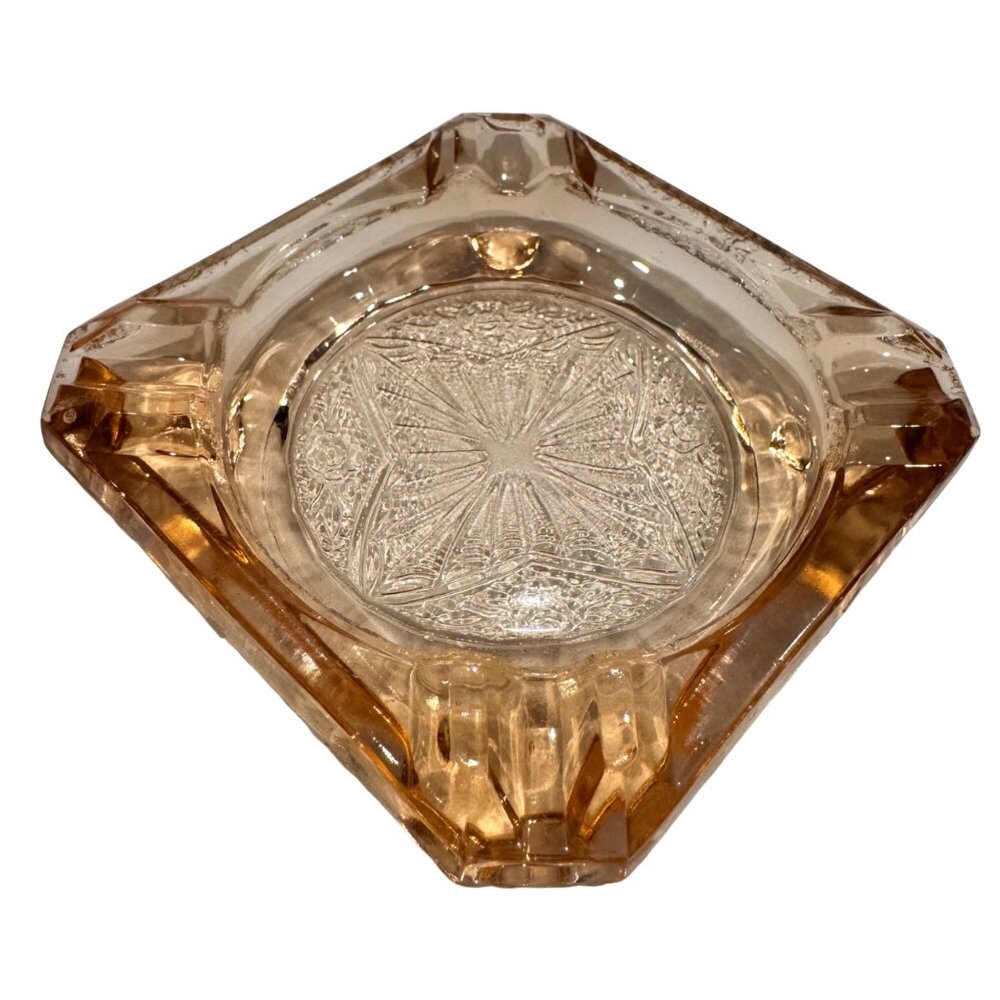 2 Depression Glass Ashtrays Jeanette Adam Pink Trinkets Jewelry Set of 2 Vintage - Picture 3 of 16